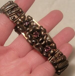 Vintage Lustern 925 Silver & 12k Gold Expansion Bracelet With Red Topaz Gems